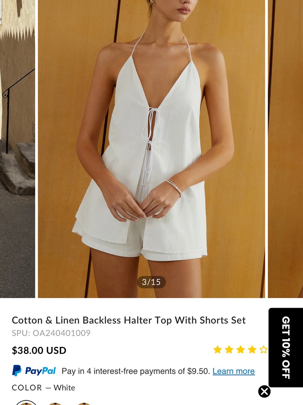Commense White Backless Halter Top & Shorts Set